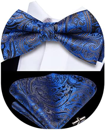 Dubulle Mens Silk Pretied Bowtie and Pocket Square Cufflinks Set for Men Wedding Party