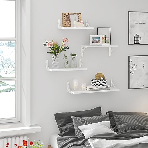 Image of YGEOMER Floating Shelves for Wall, Different Sizes White Wall Shelves for Living Room, Bathroom, Bedroom, Kitchen, Home Decor (Set of 4)