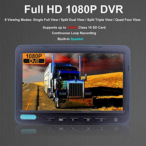 Image of 9 inch Monitor 1080P Rear View Camera System with Wired, DVR Recorder, Support 256GB SD Card, 4 Channel Input, Quad Split Screen, 1080P Backup Camera for Trucs, Trailer, Motorhome, Caravans
