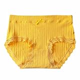 Cotton Panties for Womens Fashion High Waist Lace Trim Underwear Solid Color Comfy Panty Plus Size Breathable Panty Yellow