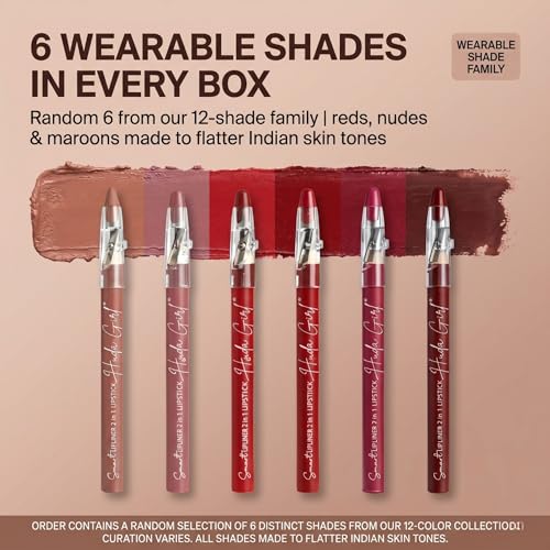 Image of Lip Liner Pencil Lipstick Combo Set, 2 In 1 Long Lasting Lipliner Pencil Waterproof Collection With Built In Sharpener, Red And Maroon Shade Mix, Pack Of 6