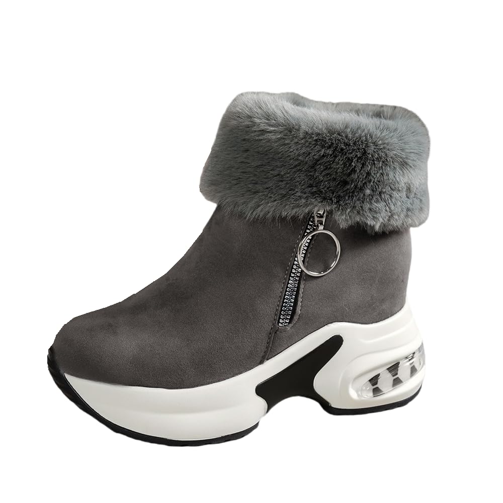 Womens Winter Snow Boots Pointed Toe High Heel Winter Short Boots Comfortable Side-Zip Hidden Wedge Platform Sneakers Booties