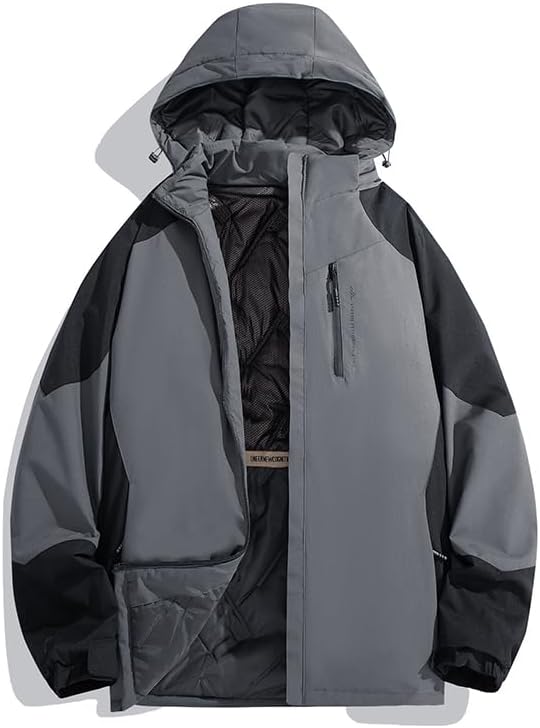 Men's And Women's Hooded Colorblock Jacket Multi-Pocket Functional Fleece Lined Softshell Winter Coat