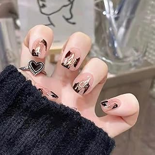 JUSTOTRY 24 Pcs Press on Nails Short, White Translucent Fake Nails with Designs,Square Acrylic False Nails Short, Stick on Nails for Women Nails Art