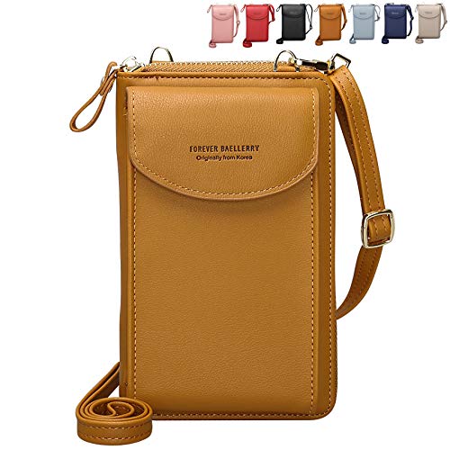 Portefeuille Femme Sac À Bandoulière en PU Cuir Porte Monnaie Téléphone Portable Mini Pochette Porte Carte Épaule Portefeuille Sac pour Cadeau de Noël Saint-Valentin (Marron)