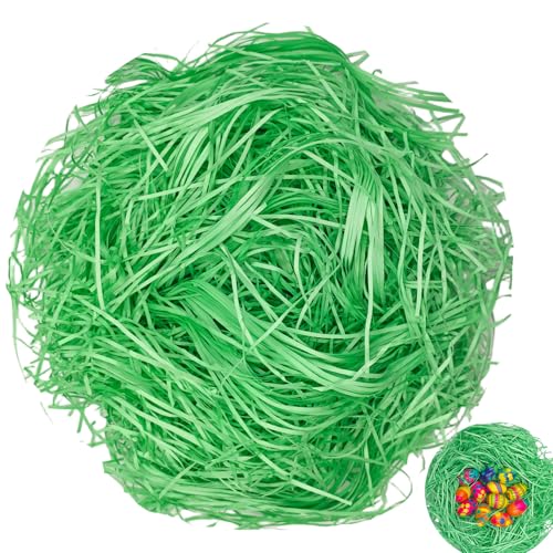 200g Ostergras Grün, Ostergras Geschreddertes Papier, Raffia Füllmaterial, für Osterkorb Osternest Geschenkverpackung Osterdekoration