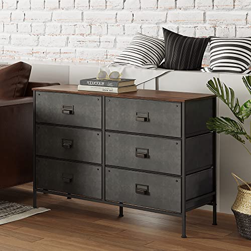 Wlive Wide Dresser With 6 Drawers, Industrial Tv Stand For 50" Tv, Entertainment Center With Metal Frame, Wooden Top, Fabric Storage Dresser For Bedroom, Hallway, Entryway, Black #TOP3
