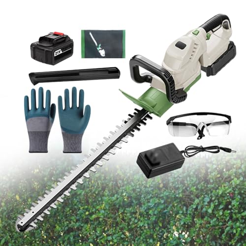 Cortasetos inalámbrico, cortasetos manual, motor sin escobillas de 2000 rpm, recortador de setos ligero para jardín, valla, jardinería, con un par de guantes, 1 batería
