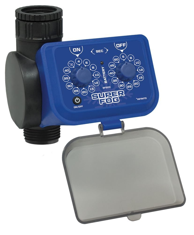 Programador de grifo para automatizar la nebulización en tu jardín o patio. Configura el ON/OFF en segundos para ahorrar agua y ajustar tu nebulización al calor actual