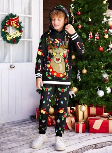 BesserBay Boys Christmas Ugly 2 Pcs Sweatshirt Set with Pockets 4-14 Years4