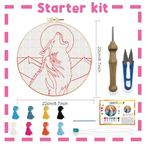 Kit de broderie d'aiguilles à poinçonner Loup INFUNLY pour débutants - 2