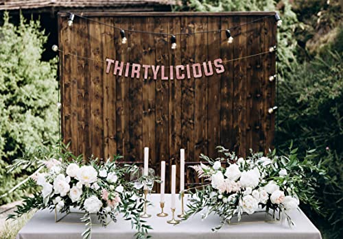 Image of Pre-Strung Thirtylicious Rose Gold Glitter Banner - Funny 30th Birthday and Anniversary Decorations for Men and Women - Party Supplies and Gifts