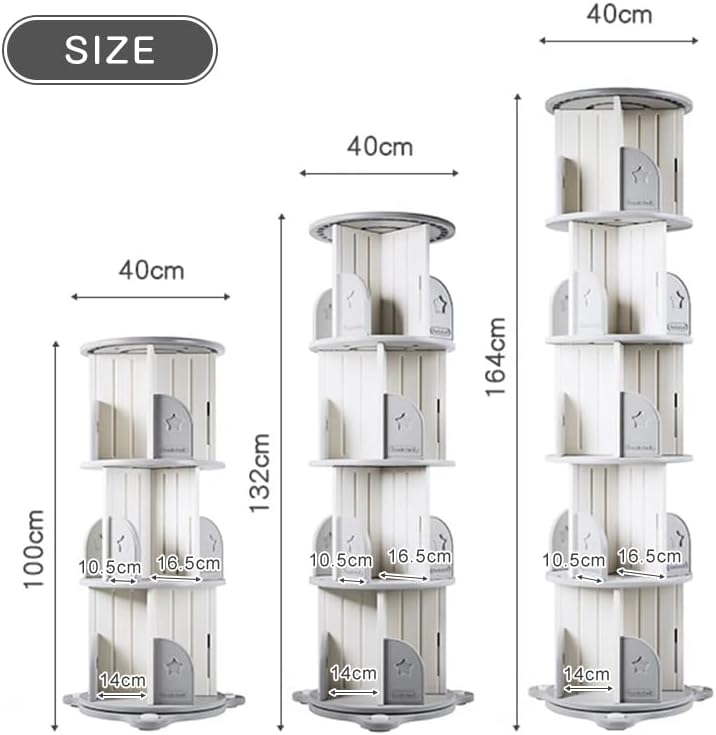 木製円柱型本棚 4段 4段 回転 木製収納棚 丸型 回転絵本ラック 収納棚