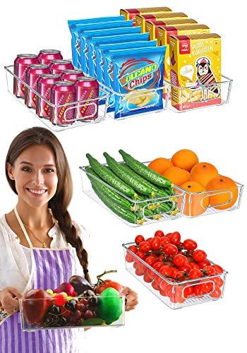 Organizer Frigorifero Set di 6 Contenitori Frigo Trasparente Organizzatore Frigorifero con Manico 6 Pezzi Organizer Cucina Senza BPA Salvaspazio Contenitori Portaoggetti per Frigorifero, Medio