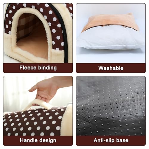 37 * 32 * 30cm Hundehütte Indoor, Hundehöhle Kleine, Katzen Höhlenbett mit Plüsch Katzenkissen, 2 in 1 waschbares Hundebett, Faltbares Haustierhaus für Kätzchen, Welpe, Kaninchen und Meerschweinchen