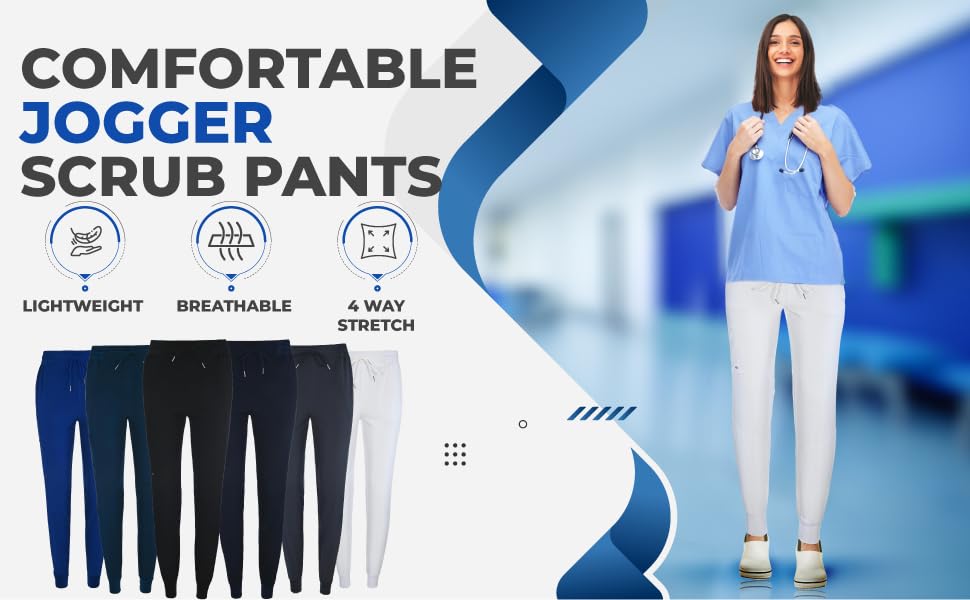 Scrubs for Women Jogger Pants Lightweight Slim Fit 4 Way Stretch Soft Scrub Pants White, S