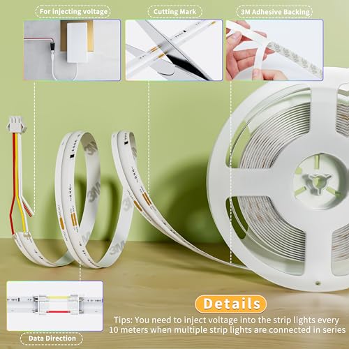 Image of PAUTIX RGB Smart IC COB LED Strip Light Addressable 32.8ft /10m,UL-Listed 24V Color Flowing Strip Light Multicolor Flexible Tape Light for TV,Bedroom,Party DIY Decoration(Without Controller&Adapter)
