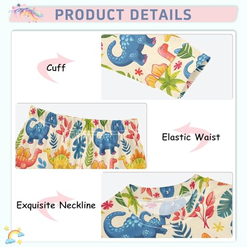 ALAZA Dinosaur Palm Tree Leaf Color Pajamas Long Sleeve Sleepwear 2-Piece Pajama Set4