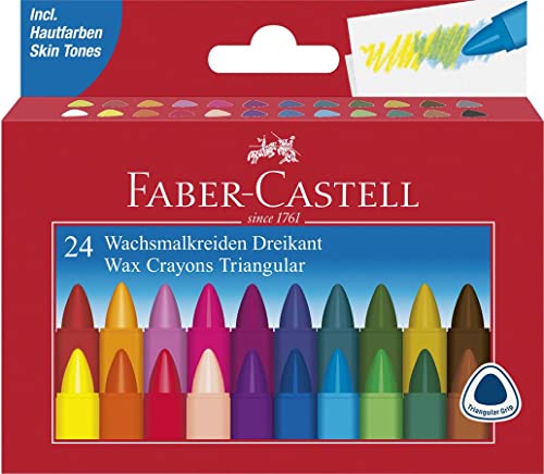 Faber-Castell 120024 – Triangolare Pastelli A Cera 24Er Scatola Di Cartone