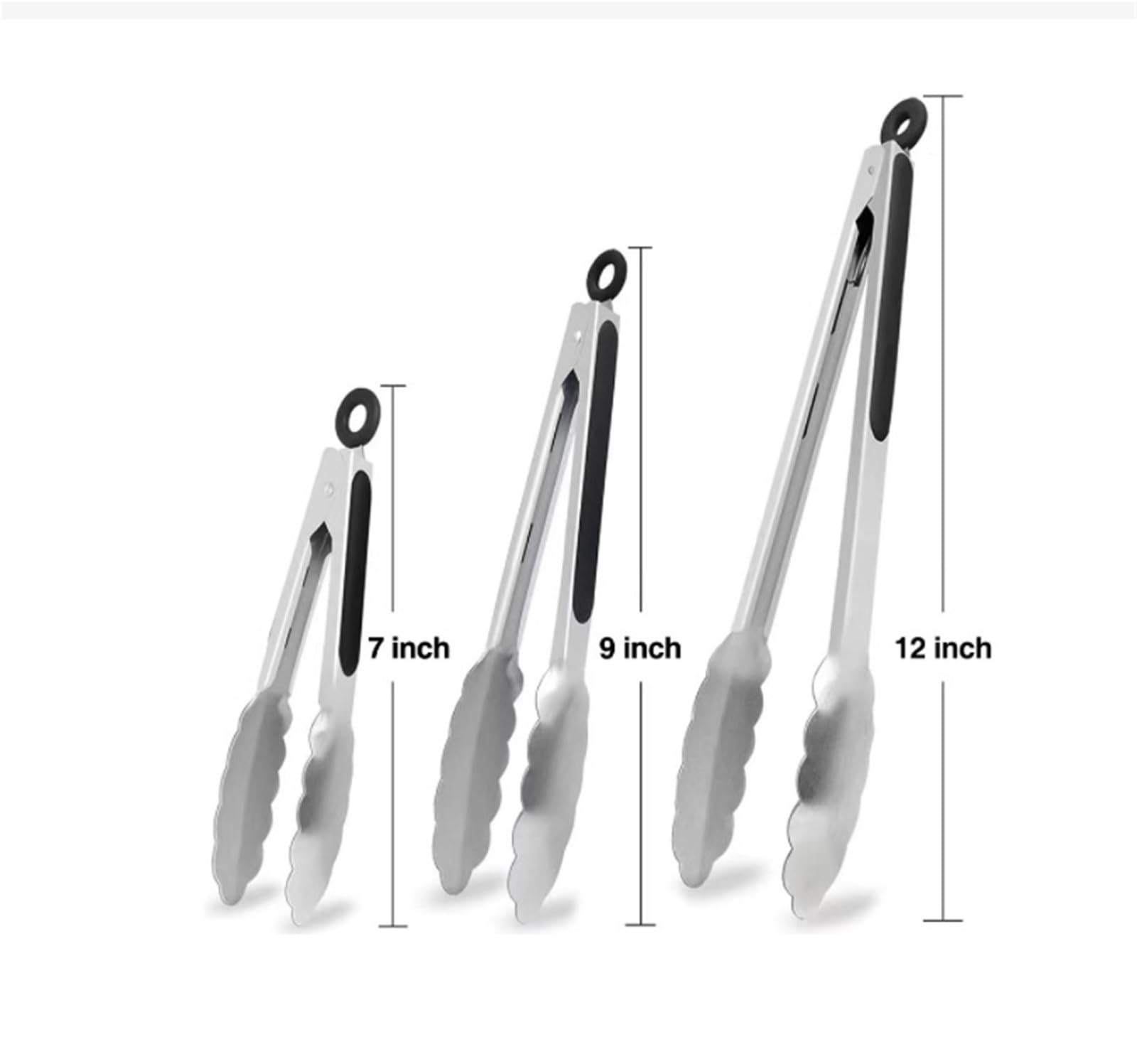 Pinze da cucina, Pinza for griglia in acciaio inossidabile con manico in silicone nero 17-30 cm(30CM)
