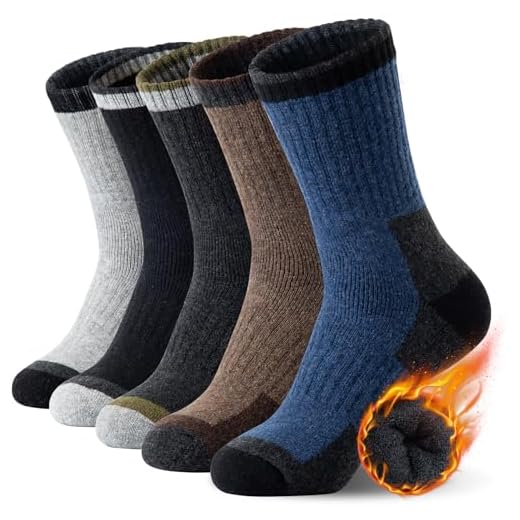 SIMIYA Merino Wool Hiking Socks for Men - 5 Pairs Thick, Warm, Thermal Winter Crew Socks for Cold Weather