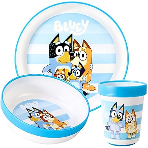 Bluey 3pcs Bicolor Premium Kids Dinner Tableware Set Plate, Bowl & Tumbler, BPA Free Cover