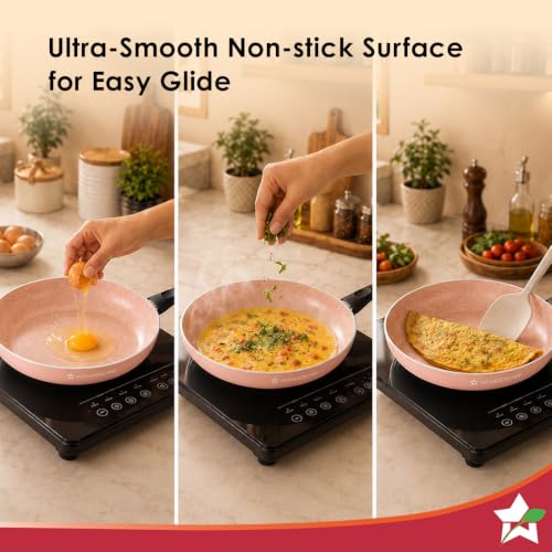 Image of Wonderchef Vitalife Non-Stick Fry Pan for Kitchen, 20cm, 900 ml, Non-Toxic Coating, PFOA-Free, Cool-Touch Handles, Scratch-Resistant, Gas & Induction Compatible, 2-Yr Warranty, Terracotta