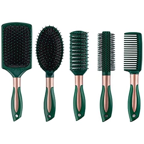 5 Pcs Hair Brush Set Anti Static Massage Oval Comb Air Cushion Vent Hair Brush Detangling Paddle Comb Hairbrush for Women All Men Wet or Dry Hair Styling, Massage, Add Shine (Green) Cover