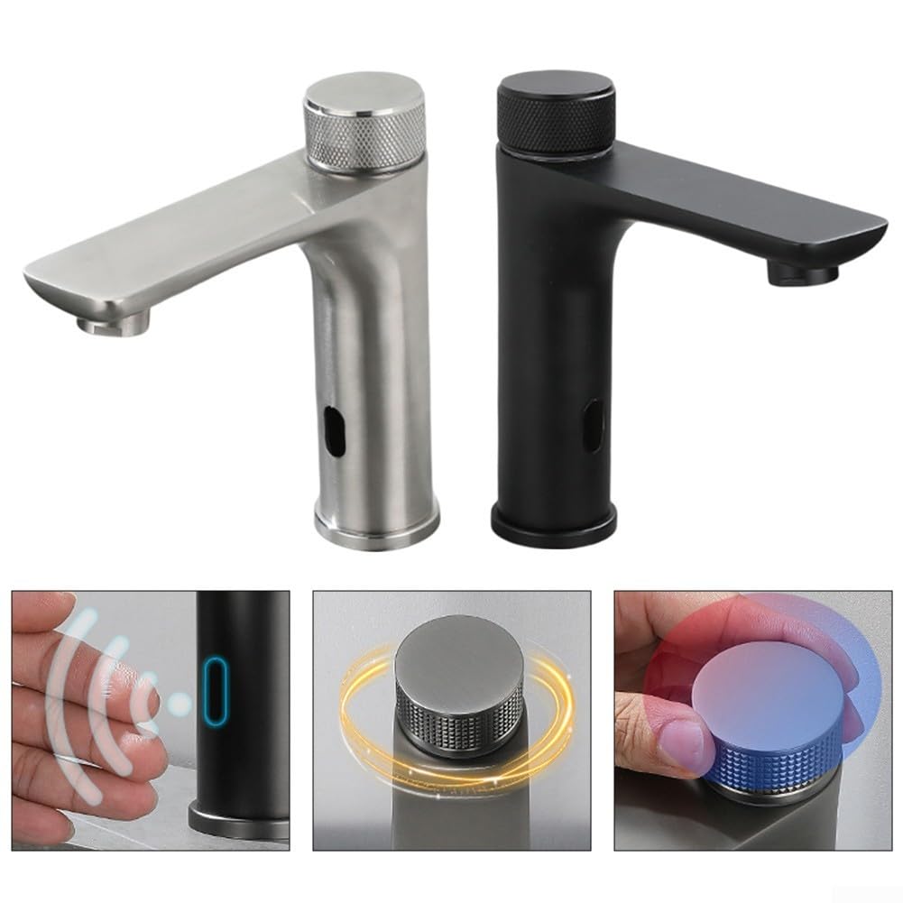 Zilimontt Rubinetto con sensore a infrarossi, in acciaio inox, touchless, automatico per lavabo, miscelatore per acqua calda e fredda, controllo della temperatura per bagno