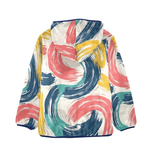 Colorful Bold Curved Lines Girls Fleece Jacket Girls Fall Jacket Girls Zip Up Hoodie Girls Sherpa Jacket 2-10T2