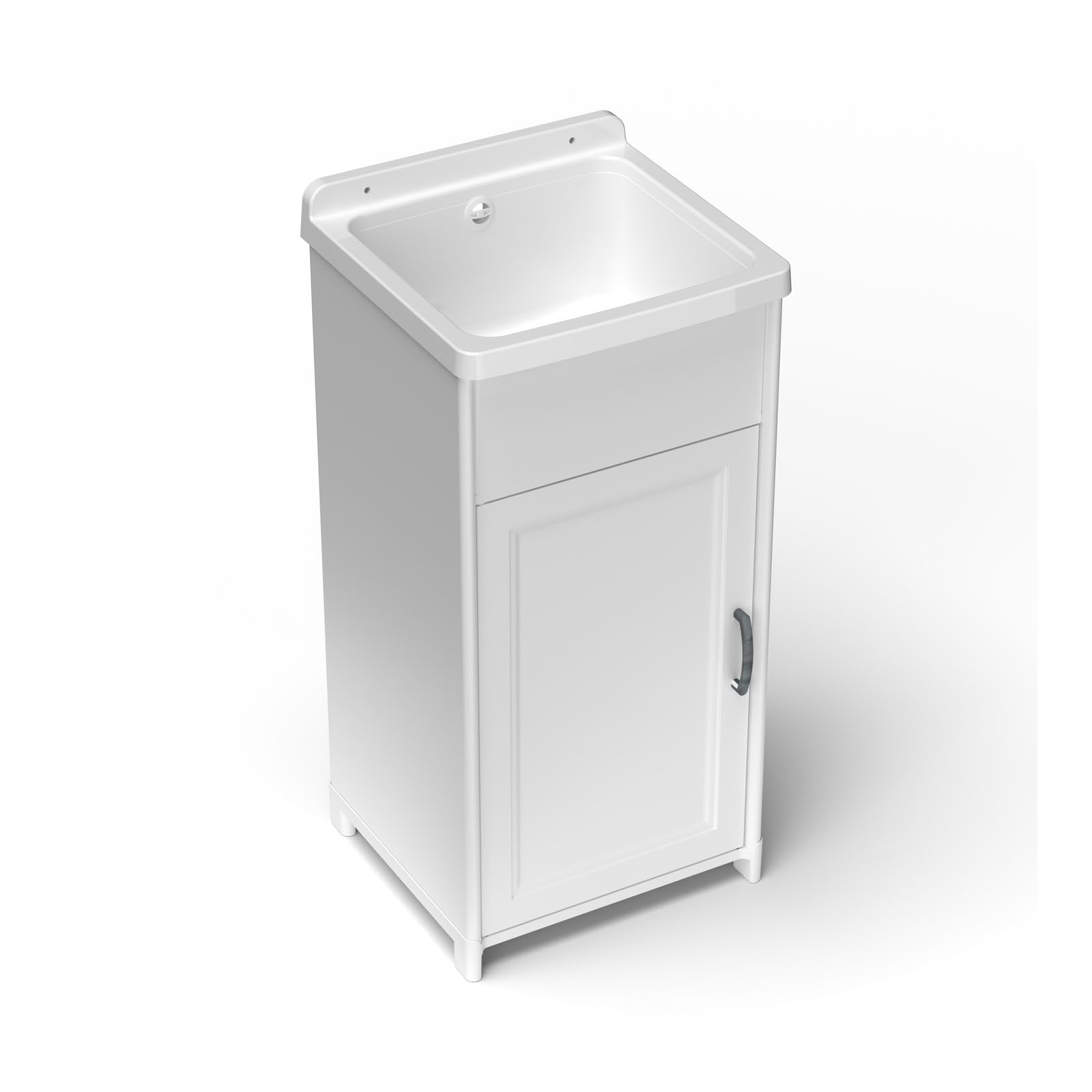 Mueble lavadero de resina blanco de 45x40x85 cm con bañera y puerta para interior y exterior