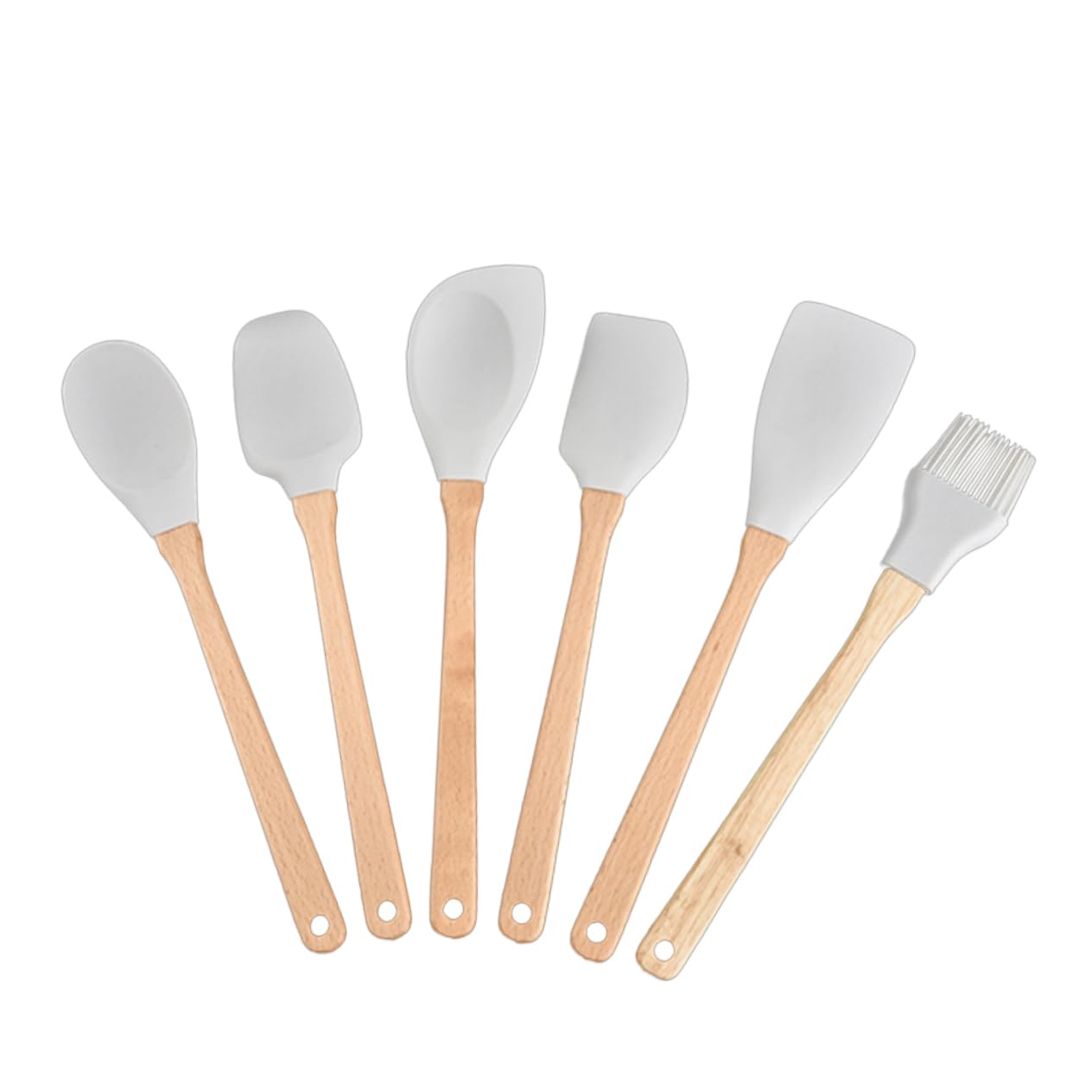 Gatuida 6 Stück Teiliges Silikon Kochutensilien Set mit Holzgriff Hitzebeständig Antihaftbeschichtet Flexibel Spatel und Schaber für Küche und Backen Leicht zu Reinigen Spülmaschinenfest