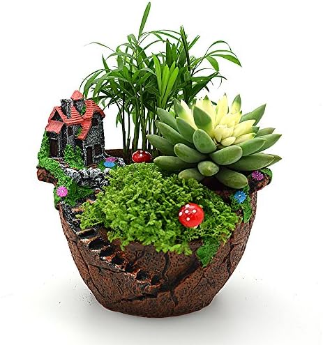 Fairy Garden Pots Succulent Flower Pot Creative Fairy Garden Planter Plants Pots Hanging Garden Design 7 Inches (Orange)