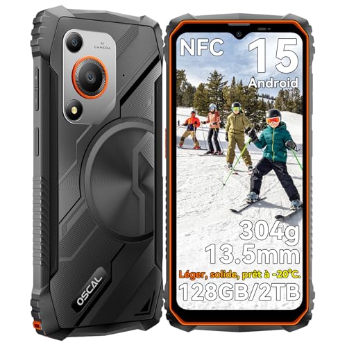 OSCAL Marine 1 Telephone Portable Incassable 12GB+128GB/2TB, 304g/13.5mm Très léger Telephone Incassable, Android 15, 6.56 HD+ 90Hz, AI 16MP, IP69K/Dual SIM/NFC/GPS/2Ans Garantie - Cadeau Homme/Femme
