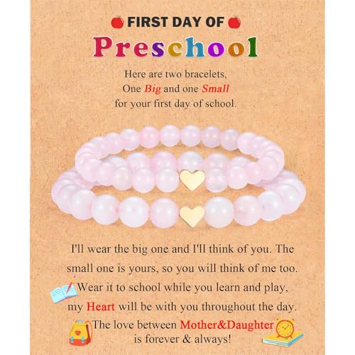 Image of Set of 2 Mother And Daughter First Day of School Kindergarten Preschool 1st /2nd Grade Back to School Bracelet Gifts, Christmas Valentines Mothers Day Easter Graduation Birthday Gifts for Girls Women
