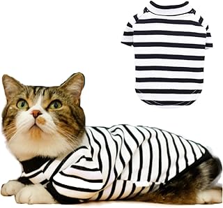 MQQYLBHDS Striped Puppy Dog T-Shirt Black White Long Sleeves Striped Cat Apparel Summer Pet Clothes Stretchy Tank Vest for Small Dogs Cats (A, Small)