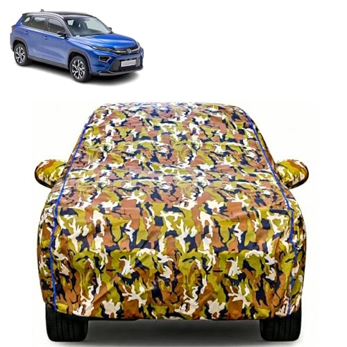 Image of Waterproof Car Body Cover for Toyota Urban Cruiser with Mirror Pocket| Cotton Inner Lining | Triple Stitched | All Weather Protection | Dust, UV & Rain Proof (Camouflage with Blue Piping)