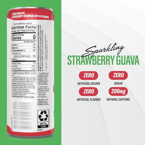 Image of C4 Smart Energy Drink - Sugar Free Performance Fuel & Nootropic Brain Booster, Coffee Substitute or Alternative | Strawberry Guava 12 Oz - 12 Pack