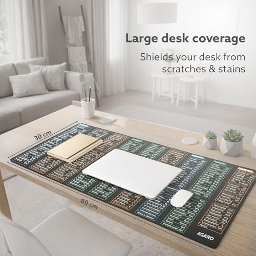 Image of AGARO Keyboard Shortcut Deskmat, Extra Large Desk Mouse Pad with Windows & Office Shortcuts, Anti-Slip Rubber Base, Smooth Fabric Surface, Waterproof, Durable & Ideal for Office, Home & Students