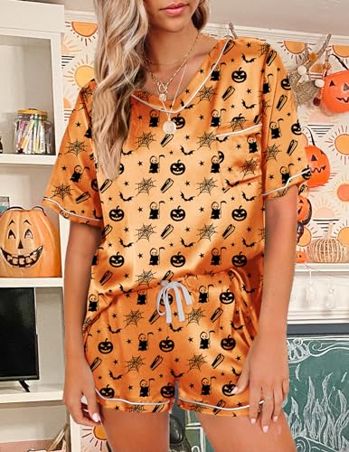 Image of Ekouaer Silk Pajama for Women Short Sleeve Satin Pj Set Two Piece Soft Sleepwear Loungewear S-XXL
