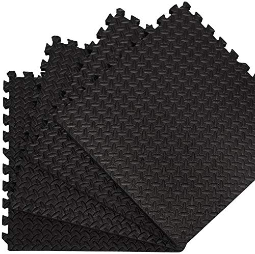 Lot de 6 dalles Tapis Puzzle de Fitness Protection Sol - Noir antidérapant Cover