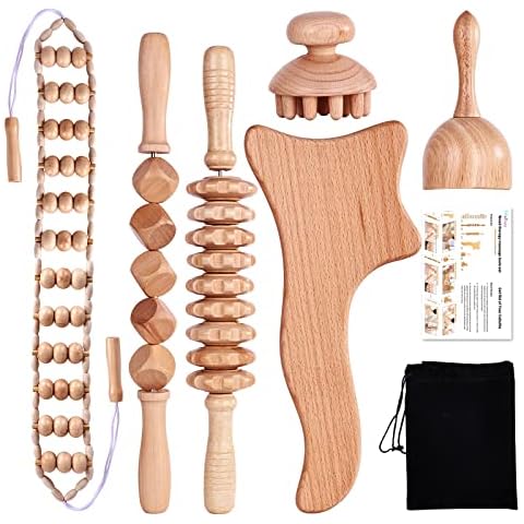6 Pcs Wood Therapy Massage Tools, Meifuly Professional Complete Maderotherapia Wooden Massager Kit for Body Shaping, Lymphatic Drainage, Muscle Pain Relief, Anti-Cellulite (with Storage Bag) Cover