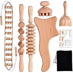 6 Pcs Wood Therapy Massage Tools, Meifuly Professional Complete Maderotherapia Wooden Massager Kit for Body Shaping, Lymphatic Drainage, Muscle Pain Relief, Anti-Cellulite (with Storage Bag)