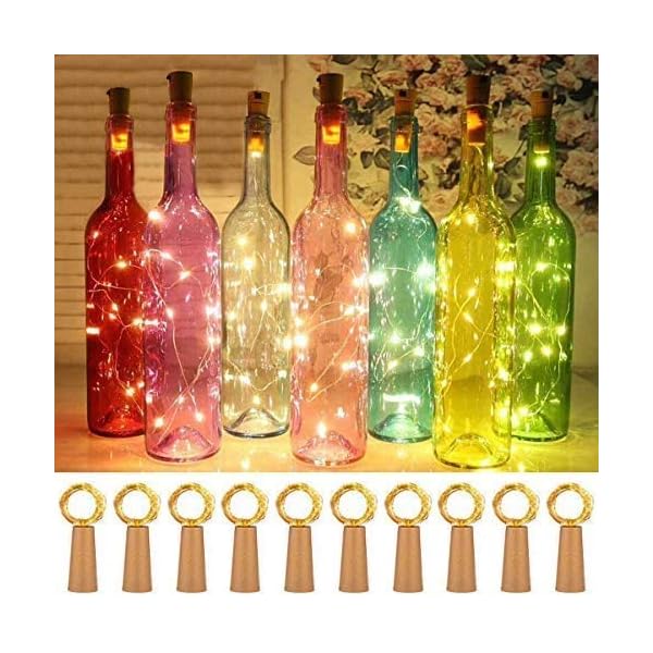 Aistuo 15 Stück Flaschenlicht Batterie (50 extra), Lichterkette 2M 20 LEDs Flaschenlicht Korken Weinflasche Nacht Licht…