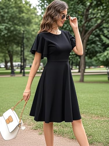 Image of oxiuly Wedding Church Vintage Cocktail Dresses with Pockets Summer Casual Floral Dress for Women Flare376