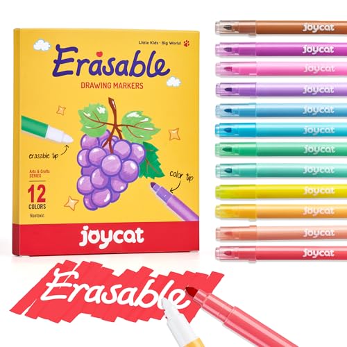 JoyCat 12-Color Erasable Markers for Kids Dual Tip Magic Pens for Paper