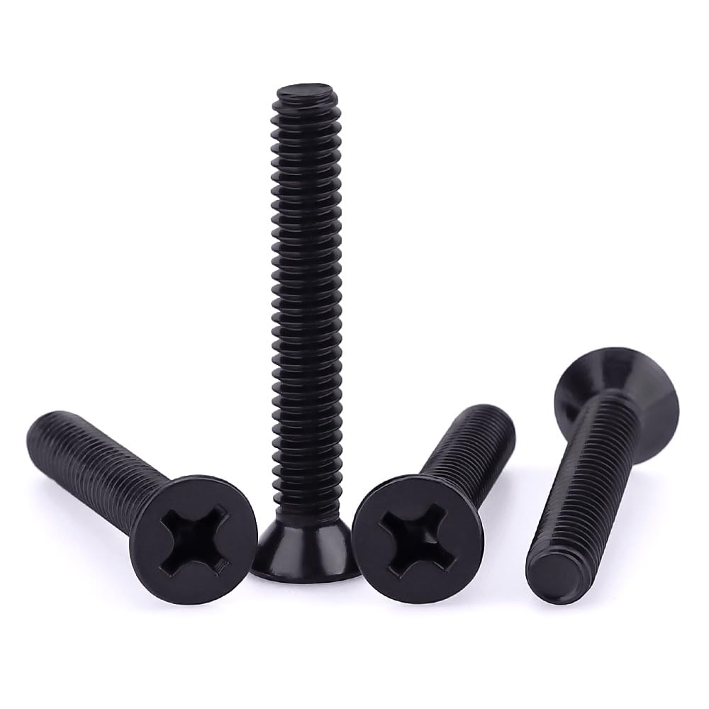 #8-32 x 2 Machine Screws, Phillips Flat Head, 304 Stainless Steel 18-8, Black Coated, Countersunk Screws for Computer Case, Electronics, DIY, 50 PCS