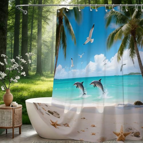 Rideau de douche 180x200 dauphin en polyester imprimé 3D de qualité