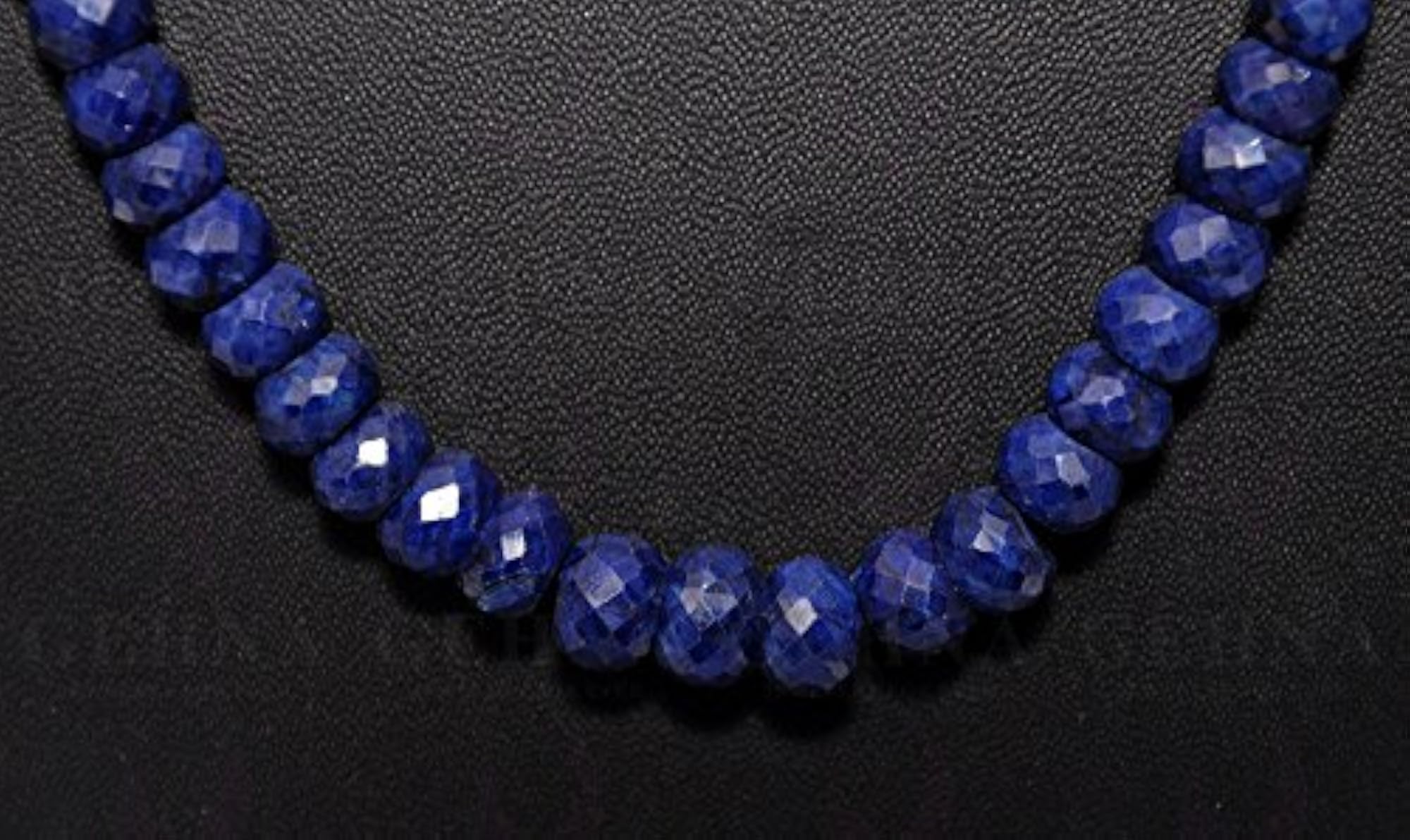 Jaipur Blue Sapphire Gemstone Faceted Bead Necklace