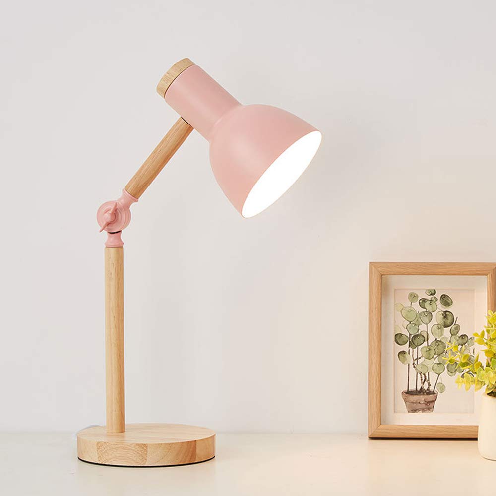 Lampada Da Tavolo In Legno Con Bracci Girevoli - Luce LED, Base E27, Design Classico, Colore Rosa - Foto 2
